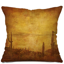 Grunge Background With Wild West Landscape Pillows 6441954