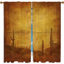 Grunge Background With Wild West Landscape Window Curtains 6441954