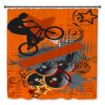 Grunge Bike Jump And Music - Grunge Vector Illustration Bath Decor 33939614
