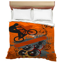 Grunge Bike Jump And Music - Grunge Vector Illustration Bedding 33939614