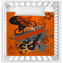 Grunge Bike Jump And Music - Grunge Vector Illustration Nursery Decor 33939614