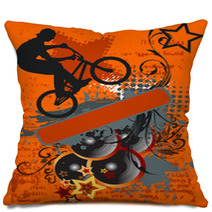 Grunge Bike Jump And Music - Grunge Vector Illustration Pillows 33939614