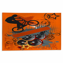 Grunge Bike Jump And Music - Grunge Vector Illustration Rugs 33939614