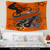 Grunge Bike Jump And Music - Grunge Vector Illustration Wall Art 33939614