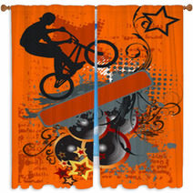 Grunge Bike Jump And Music - Grunge Vector Illustration Window Curtains 33939614