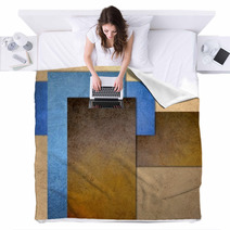Grunge Blue And Brown Abstract Textured Rectangle Blankets 92991840