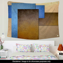 Grunge Blue And Brown Abstract Textured Rectangle Wall Art 92991840