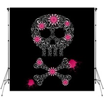 Grunge Emo  Background With Skull And Flowers. Backdrops 12541870
