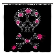 Grunge Emo  Background With Skull And Flowers. Bath Decor 12541870