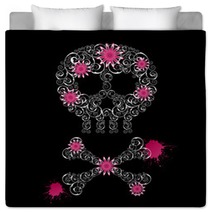 Grunge Emo  Background With Skull And Flowers. Bedding 12541870