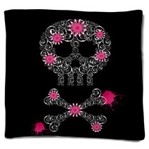 Grunge Emo  Background With Skull And Flowers. Blankets 12541870