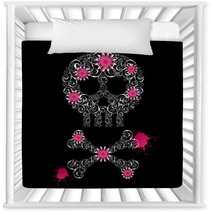 Grunge Emo  Background With Skull And Flowers. Nursery Decor 12541870
