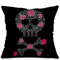 Grunge Emo  Background With Skull And Flowers. Pillows 12541870