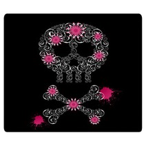 Grunge Emo  Background With Skull And Flowers. Rugs 12541870