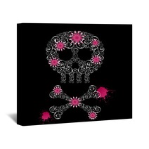 Grunge Emo  Background With Skull And Flowers. Wall Art 12541870