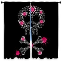 Grunge Emo  Background With Skull And Flowers. Window Curtains 12541870
