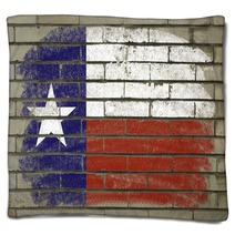Grunge Flag Of US State Of Texas On Brick Wall Painted With Chal Blankets 38497265