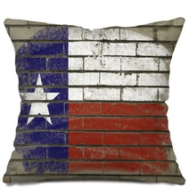 Grunge Flag Of US State Of Texas On Brick Wall Painted With Chal Pillows 38497265