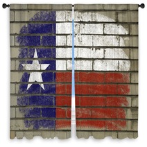 Grunge Flag Of US State Of Texas On Brick Wall Painted With Chal Window Curtains 38497265