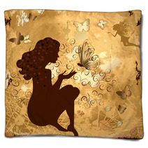 Grunge Girl With Butterflies Blankets 28607961
