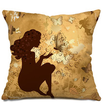 Grunge Girl With Butterflies Pillows 28607961