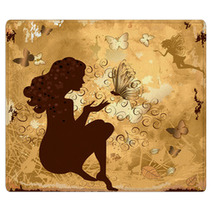 Grunge Girl With Butterflies Rugs 28607961