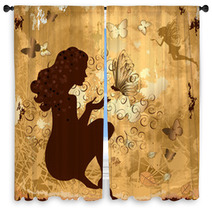 Grunge Girl With Butterflies Window Curtains 28607961