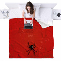 Grunge Halloween Spider Background Blankets 69471575
