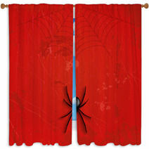 Grunge Halloween Spider Background Window Curtains 69471575