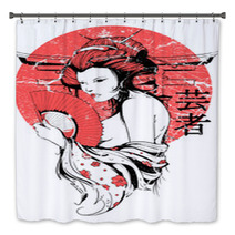 Grunge Japanese Sun Geisha Woman  Bath Decor 52782851
