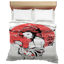 Grunge Japanese Sun Geisha Woman  Bedding 52782851