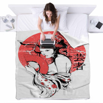 Grunge Japanese Sun Geisha Woman  Blankets 52782851