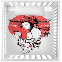Grunge Japanese Sun Geisha Woman  Nursery Decor 52782851