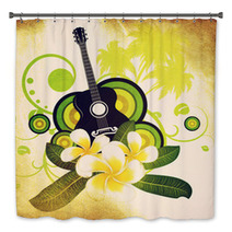 Grunge Plumeria Flowers And Guitar Bath Decor 51563490