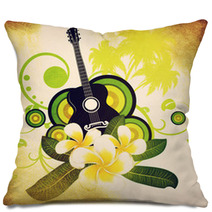 Grunge Plumeria Flowers And Guitar Pillows 51563490