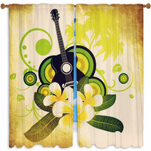 Grunge Plumeria Flowers And Guitar Window Curtains 51563490