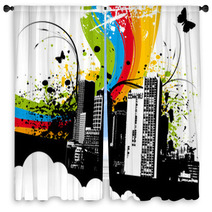 Grunge Rainbow City Window Curtains 6382690