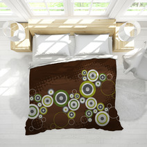 Grunge Retro Circles Grey And Green On Brown  Bedding 4674527