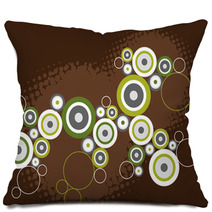 Grunge Retro Circles Grey And Green On Brown  Pillows 4674527
