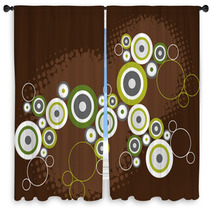 Grunge Retro Circles Grey And Green On Brown  Window Curtains 4674527