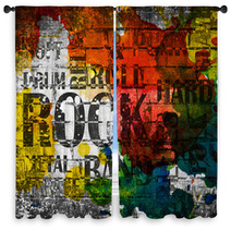 Grunge Rock Music Poster Window Curtains 65687032