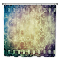 Grunge Scratched Colorful Film Strip With Stars Background Bath Decor 71234148