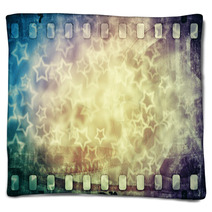 Grunge Scratched Colorful Film Strip With Stars Background Blankets 71234148