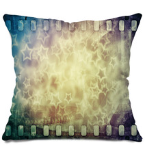 Grunge Scratched Colorful Film Strip With Stars Background Pillows 71234148