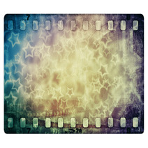 Grunge Scratched Colorful Film Strip With Stars Background Rugs 71234148