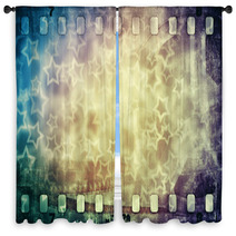 Grunge Scratched Colorful Film Strip With Stars Background Window Curtains 71234148