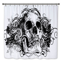 Grunge Skull Floral Illustration Bath Decor 6260113