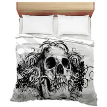 Grunge Skull Floral Illustration Bedding 6260113