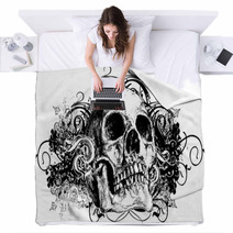 Grunge Skull Floral Illustration Blankets 6260113