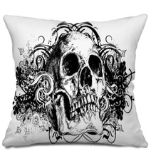 Grunge Skull Floral Illustration Pillows 6260113